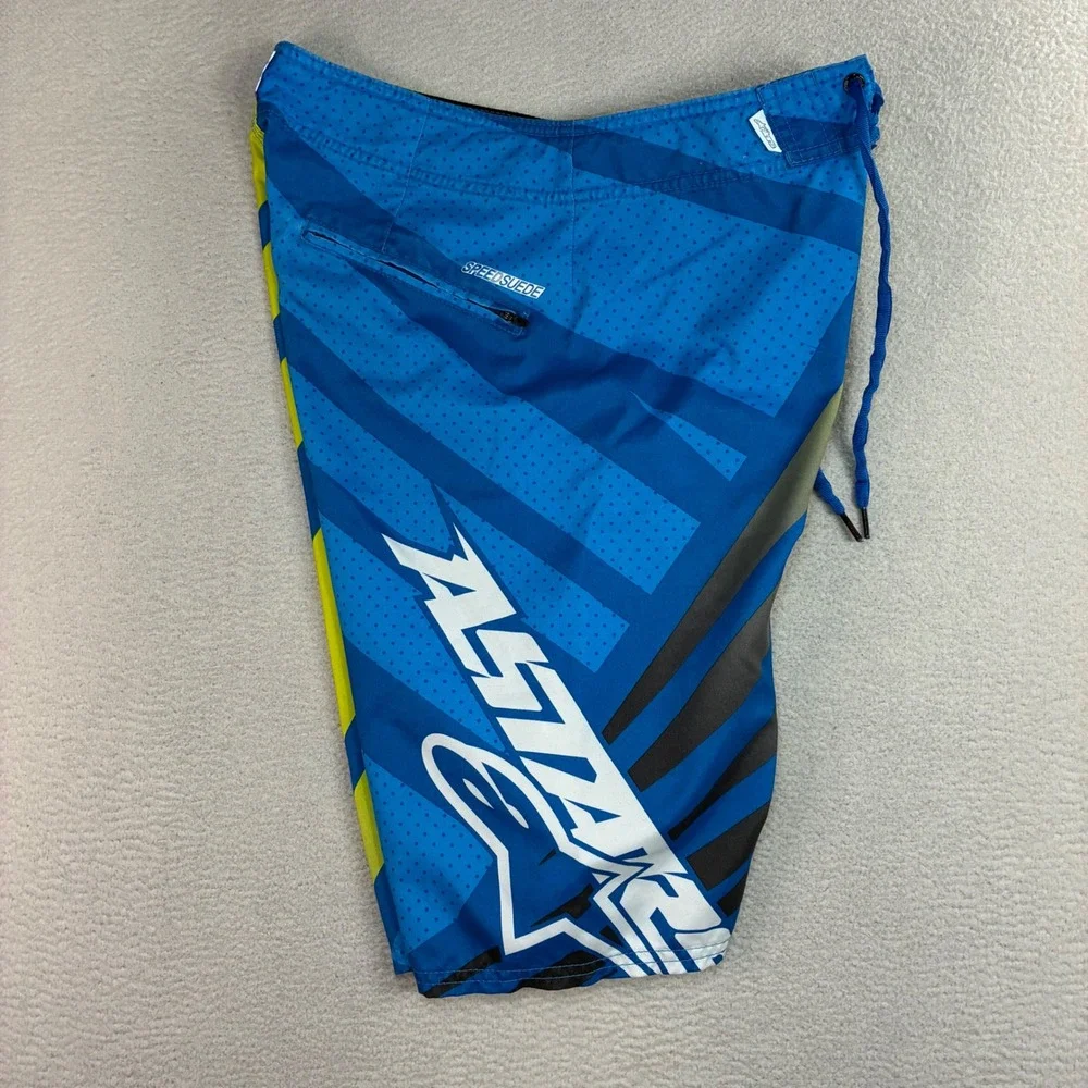 Alpinestars Board Short Men 30x12 Blue Yellow Performer Surf Moto Swim Trunk Y2K